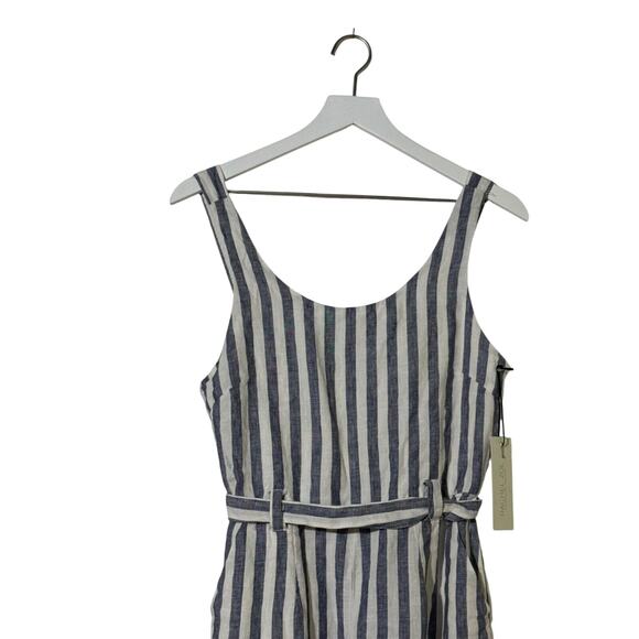 Rachel Zoe Linen Blend Jumpsuit Size 4 Blue White Stripe Belted Wide Leg - Picture 7 of 8